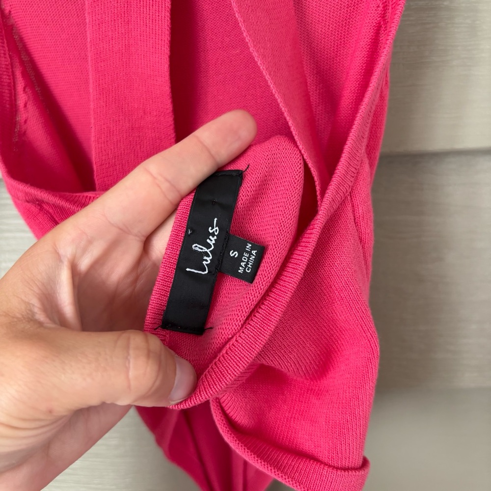 Lulu's Loving It Hot Pink Knit Cutout Midi Dress - Picture 4 of 7